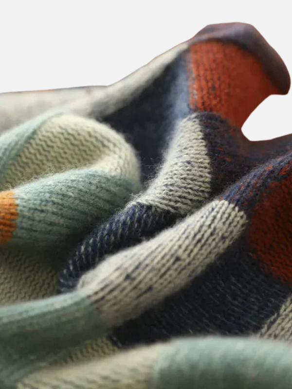 Maria | Colourful Checked Knit Sweater with High Collar