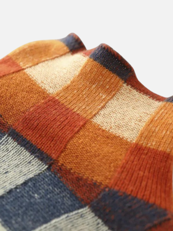 Maria | Colourful Checked Knit Sweater with High Collar