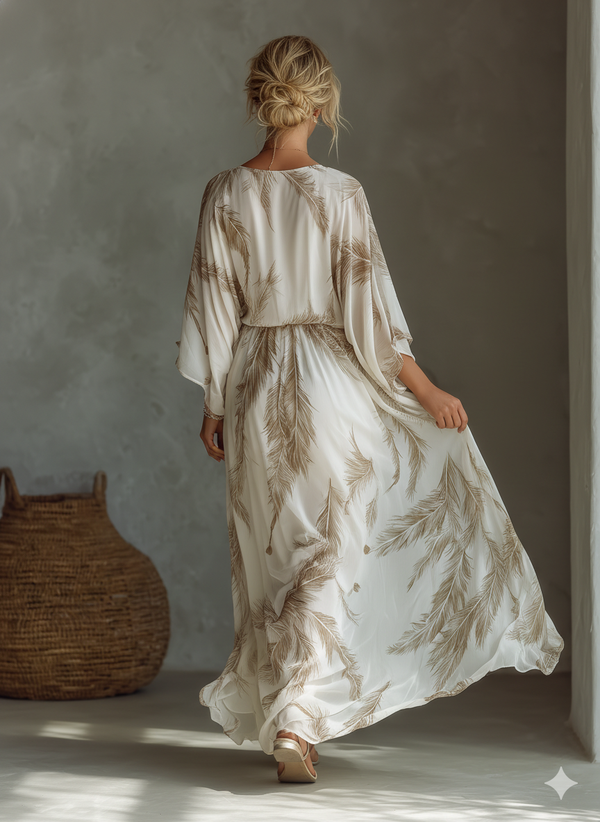 Morrisa - Chiffon Maxi Dress in Ivory and Taupe