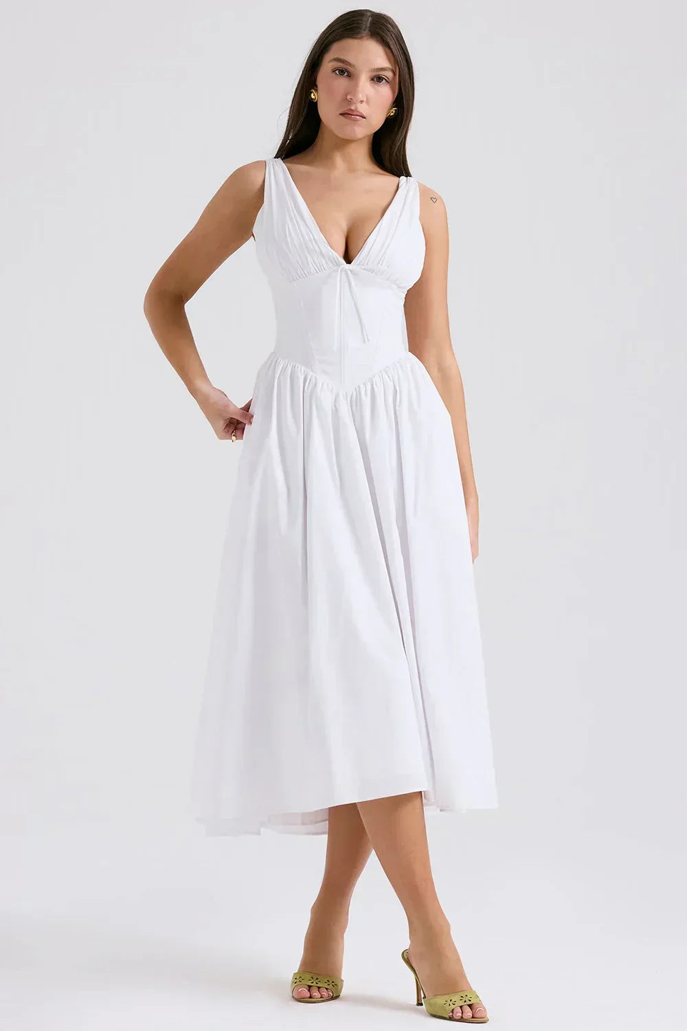 Ariana - V-Neck Corset Flare Midi Dress