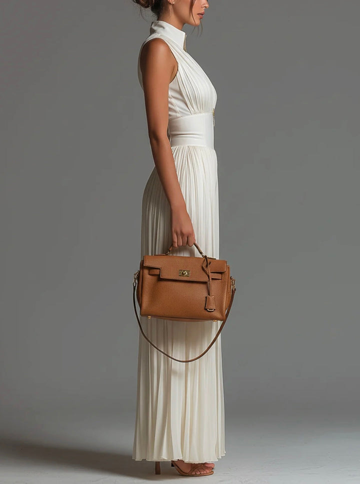 Abigail - V-Neck Sleeveless Zip Pleated Wide Leg Chiffon Jumpsuit