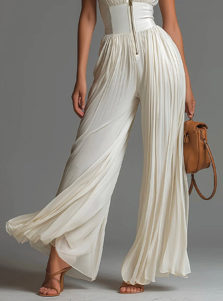 Abigail - V-Neck Sleeveless Zip Pleated Wide Leg Chiffon Jumpsuit