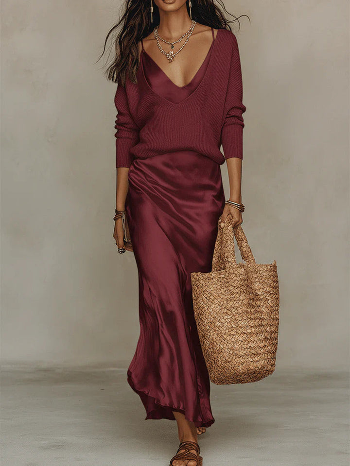 Aria | Satin Midi Set with Matching Knit