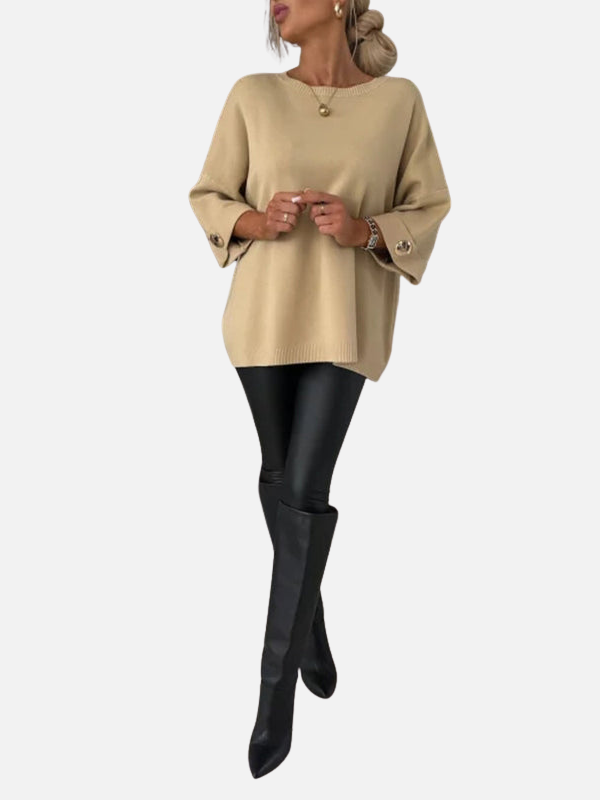 Anne | Long Knit Blouse with Button Details