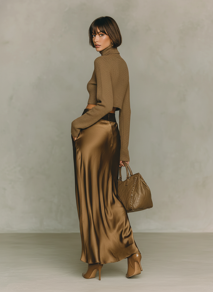 Florence - Gold Brown Knitted Turtleneck Top
