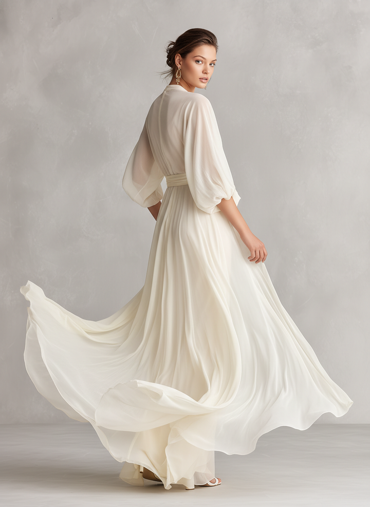 Sefa - Ivory Transparent Chiffon Dress