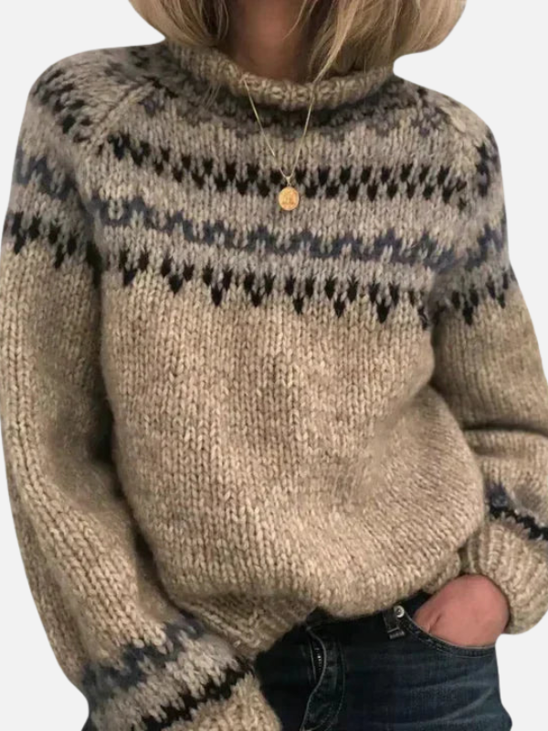 Marianne | Patterned Icelandic Sweater with High Collar