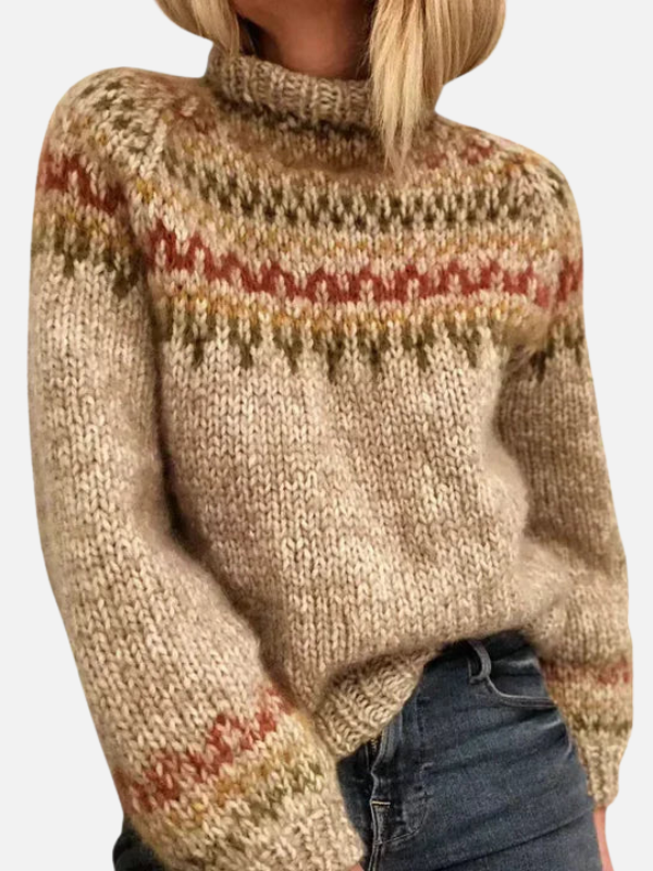 Marianne | Patterned Icelandic Sweater with High Collar