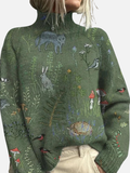 Anna | Patterned Roll Neck Jumper with Forest Motif