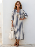 Naomi | Long-Sleeved Striped Midi Shirt Dress
