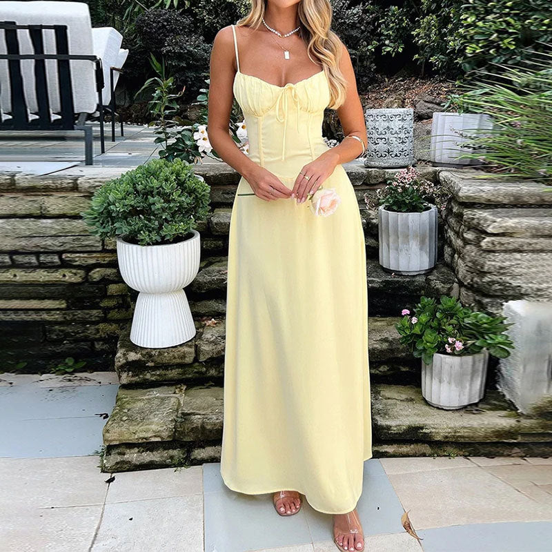 Summer Sleeveless Maxi Dress with Ruching at the Bodice