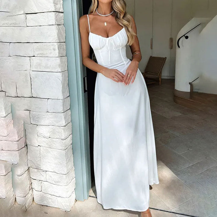 Summer Sleeveless Maxi Dress with Ruching at the Bodice