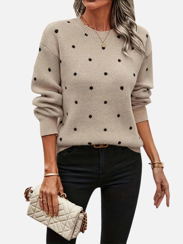 Lene | Polka Dot Knitted Jumper with Round Neck