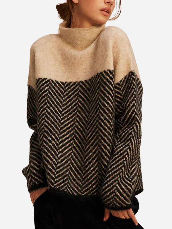 Camilla | Roll Neck Jumper with Herringbone Pattern