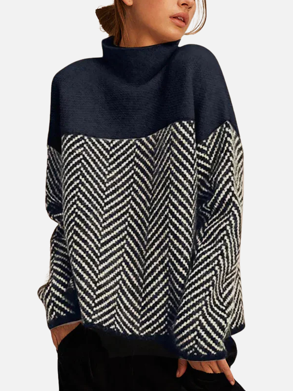 Camilla | Roll Neck Jumper with Herringbone Pattern