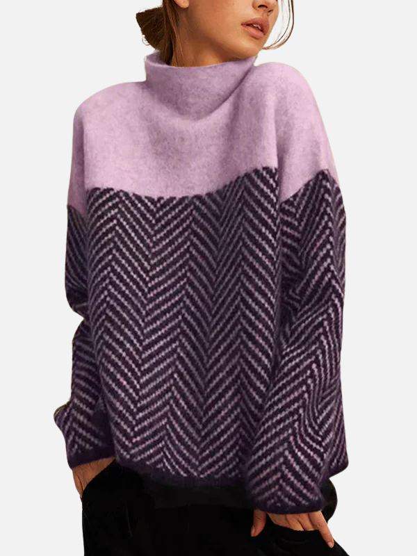 Camilla | Roll Neck Jumper with Herringbone Pattern