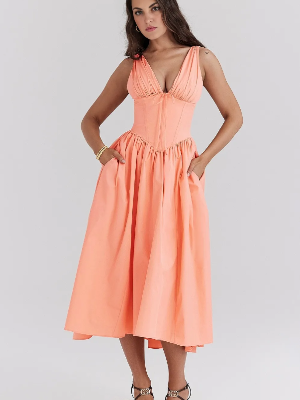 Ariana - V-Neck Corset Flare Midi Dress