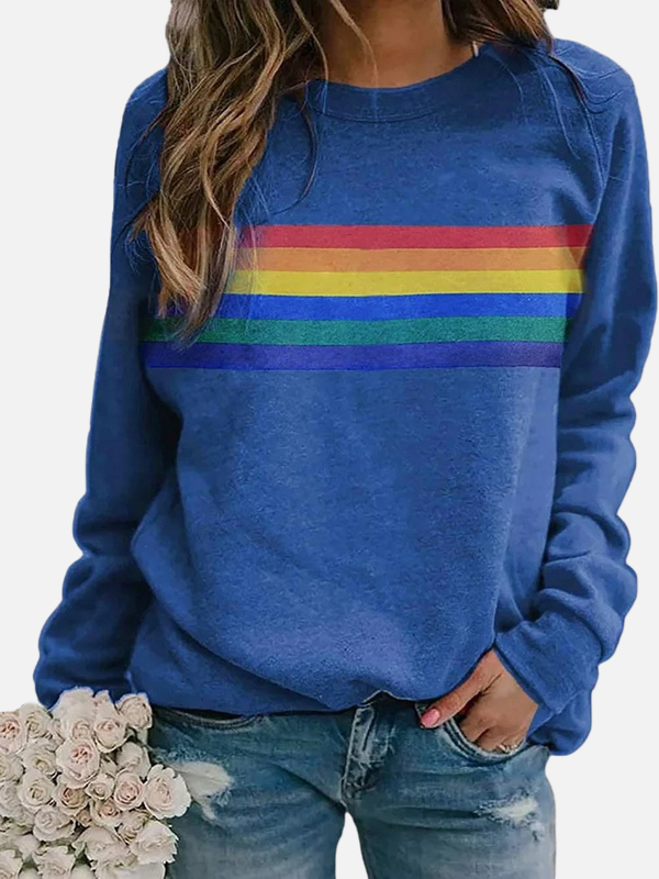 Helle | Sweatshirt with Rainbow Stripes, Crew Neck