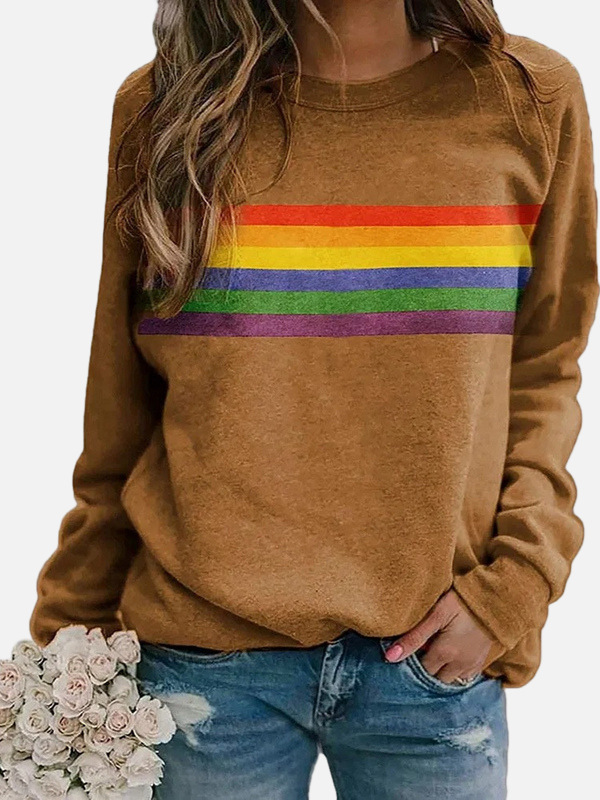 Helle | Sweatshirt with Rainbow Stripes, Crew Neck