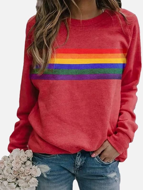 Helle | Sweatshirt with Rainbow Stripes, Crew Neck