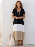Thalia | Short-Sleeved Colour Block V-Neck Midi Dress