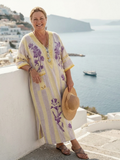 Aurelia | V-Neck Maxi Dress with Half Sleeves and Striped Pattern
