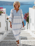 Evadne | V-Neck Long Sleeve Embroidered Maxi Dress