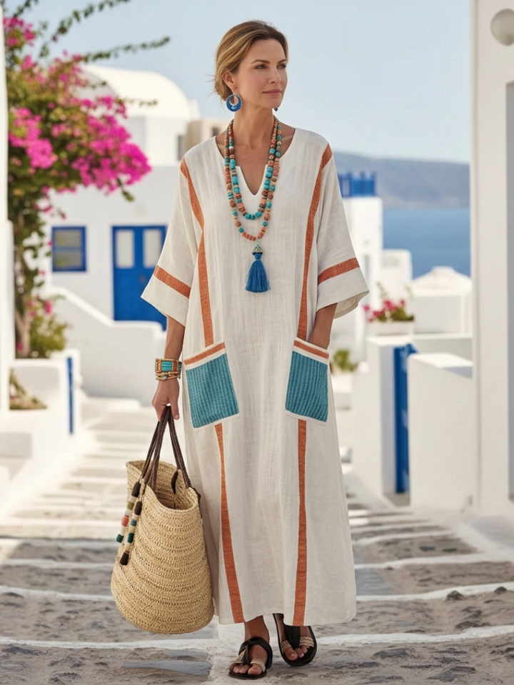 Noemi | V-Neck Maxi Dress with Half Sleeves and Pockets