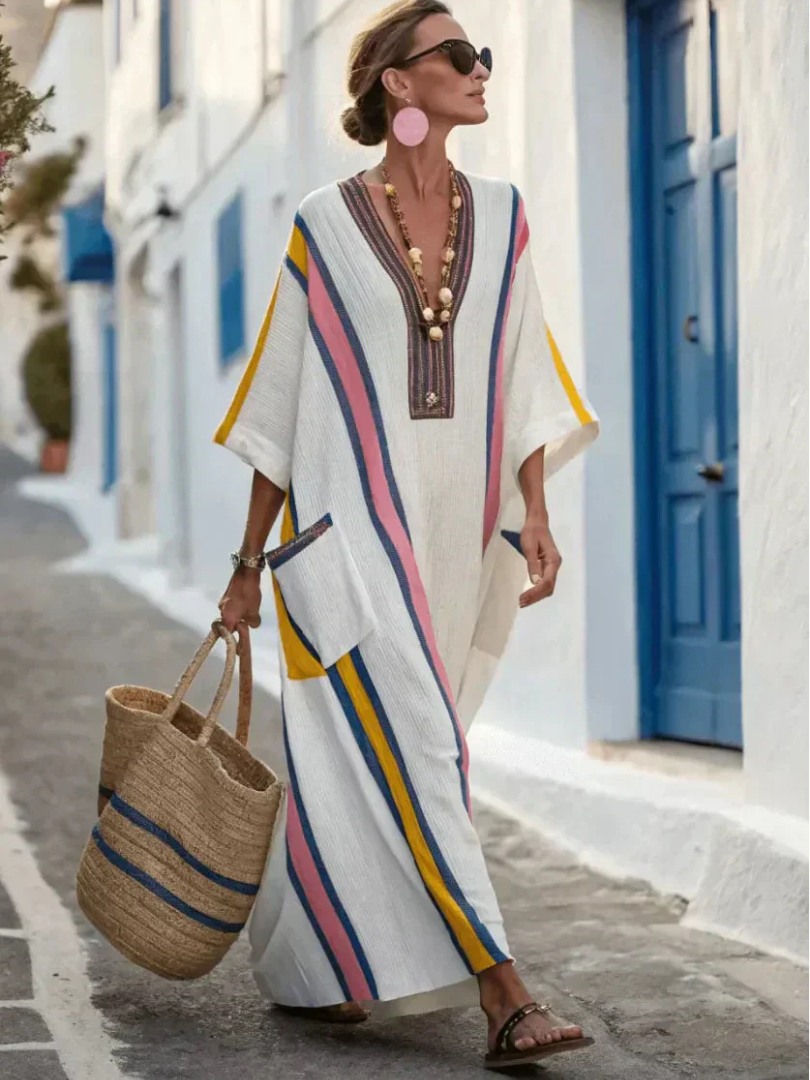 Noemi | V-Neck Maxi Dress with Half Sleeves and Pockets