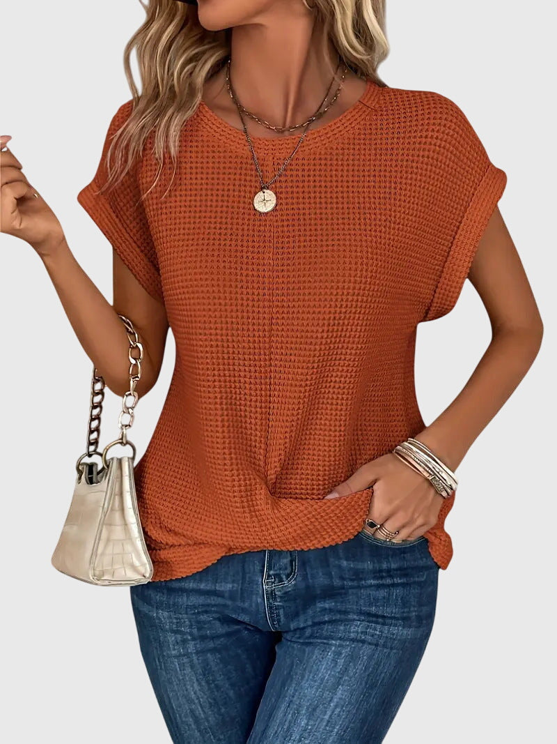 Pia | Waffle Knit Blouse with Round Neck