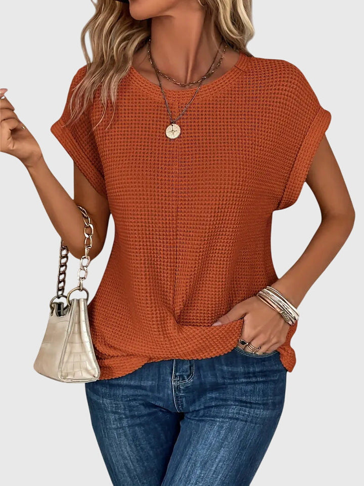 Pia | Waffle Knit Blouse with Round Neck