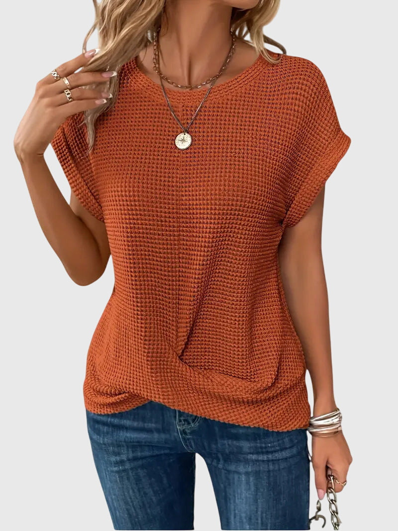 Pia | Waffle Knit Blouse with Round Neck