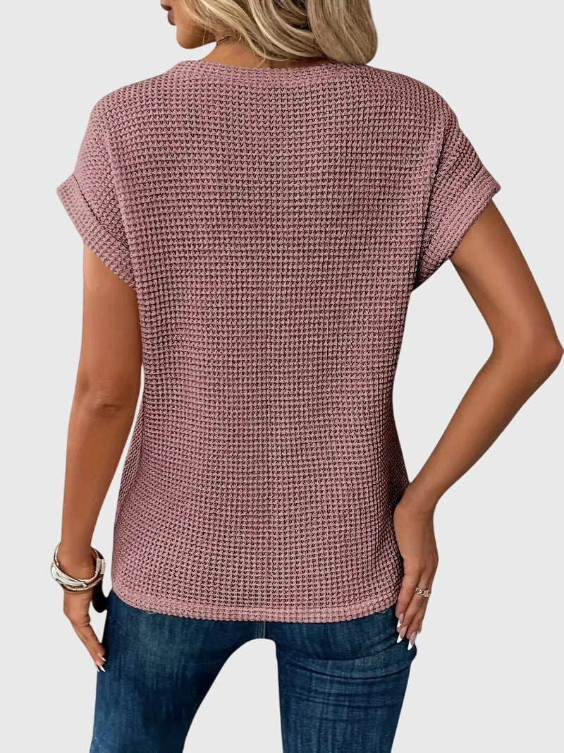 Pia | Waffle Knit Blouse with Round Neck