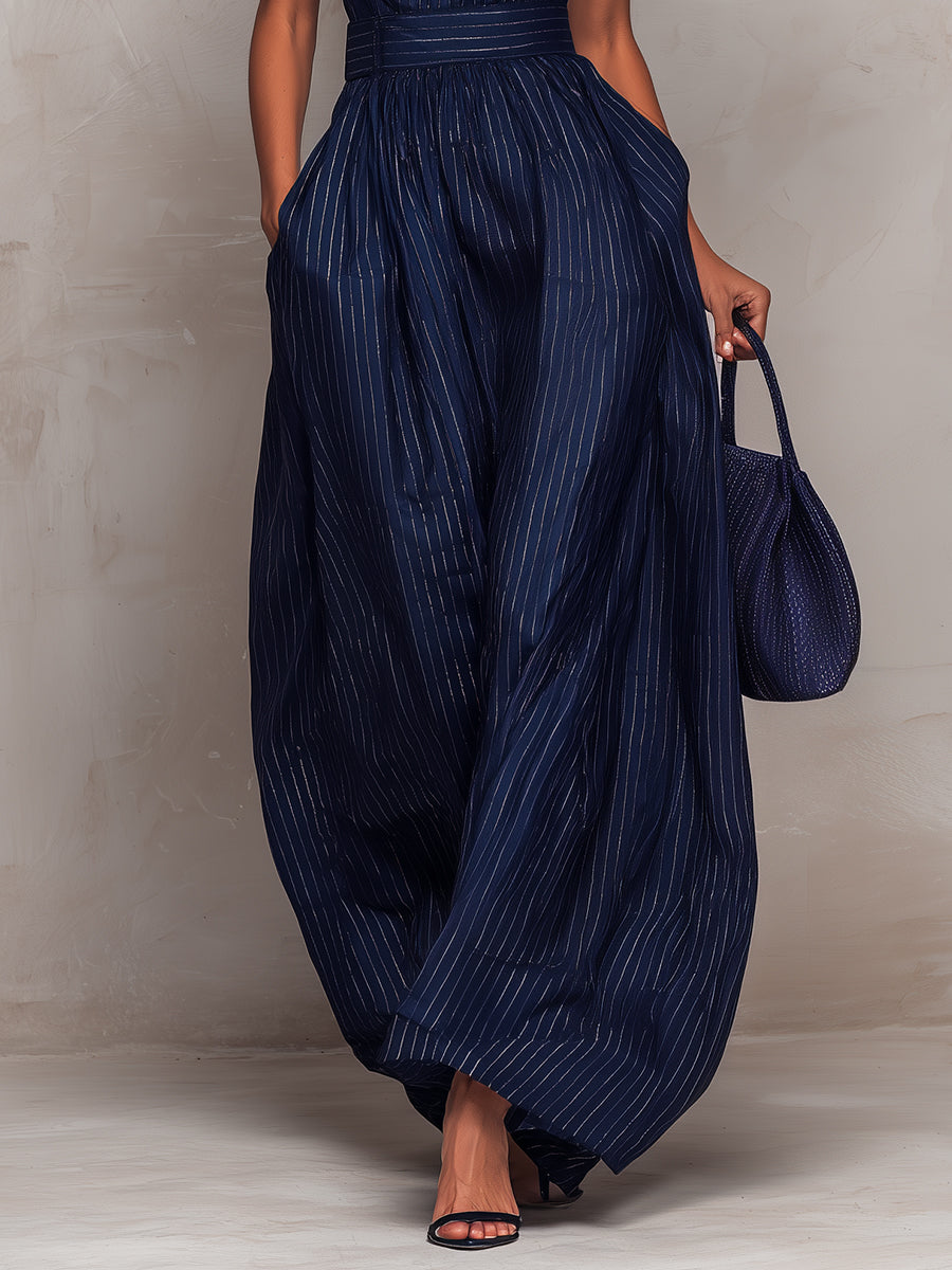 Rana | Dark Blue Striped Jumpsuit