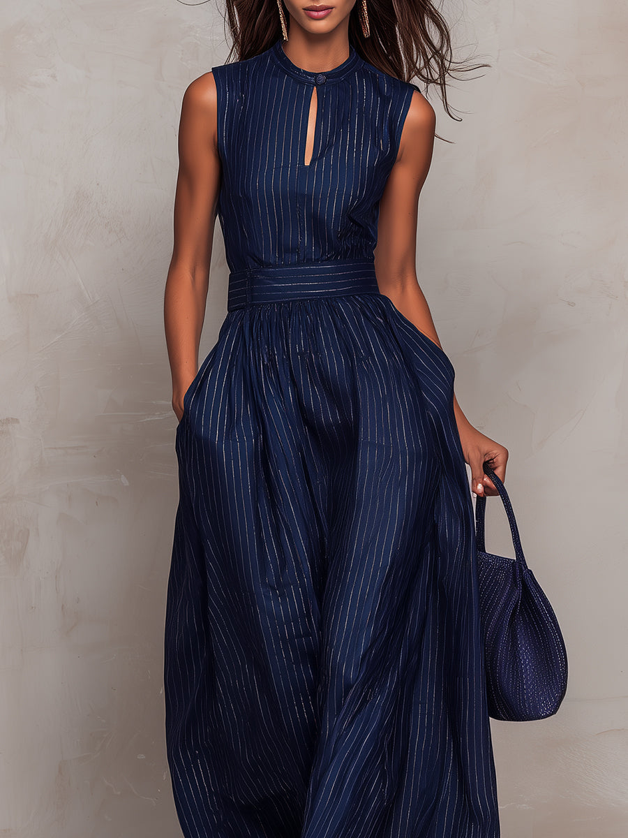 Rana | Dark Blue Striped Jumpsuit