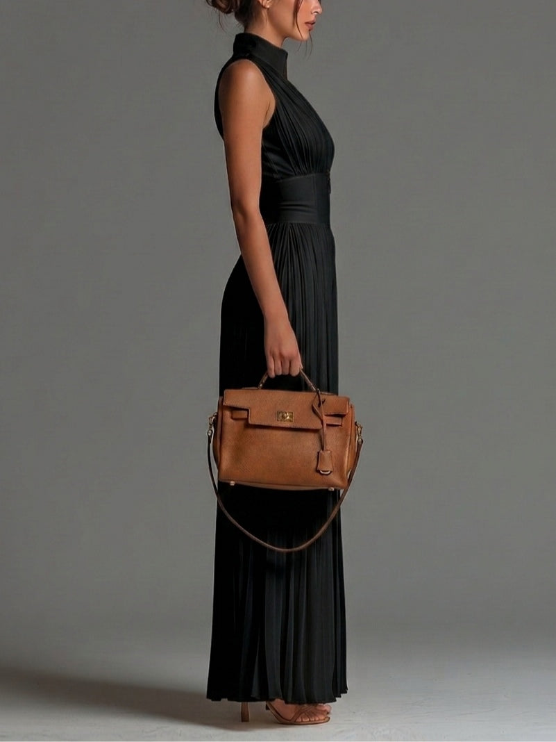 Abigail - V-Neck Sleeveless Zip Pleated Wide Leg Chiffon Jumpsuit