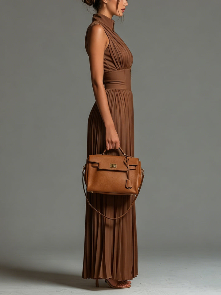 Zsófia Jumpsuit | Jumpsuit made of pleated chiffon in caramel colour
