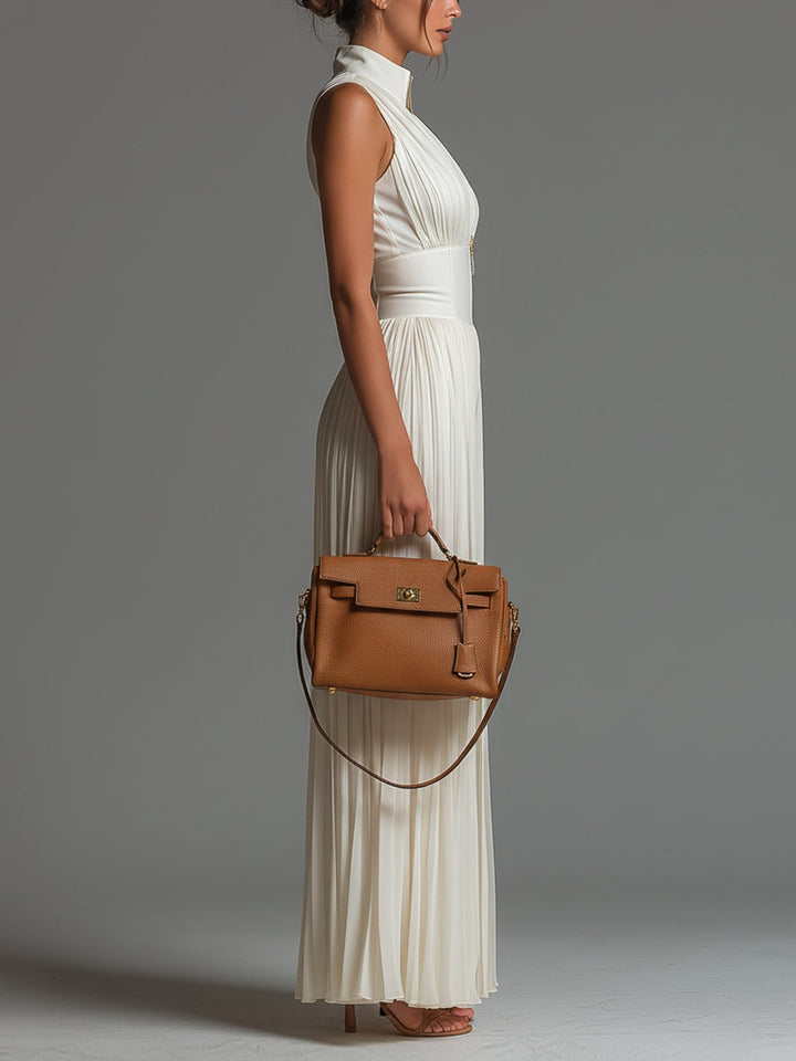 Zsófia Jumpsuit | Pleated White Chiffon Jumpsuit
