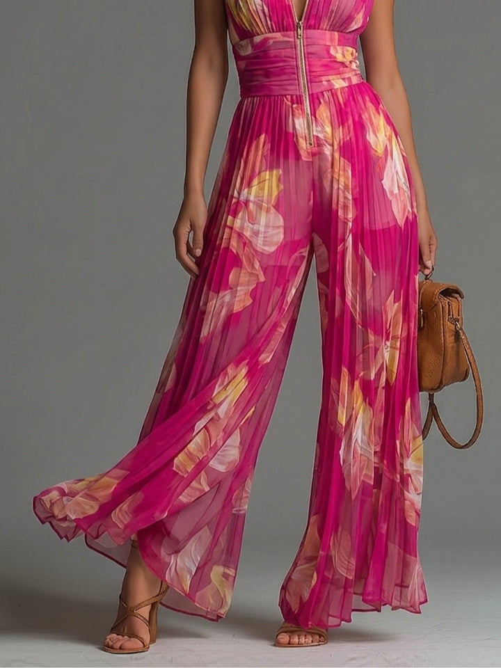 Zsófia Jumpsuit | Pleated Chiffon Jumpsuit in Pink