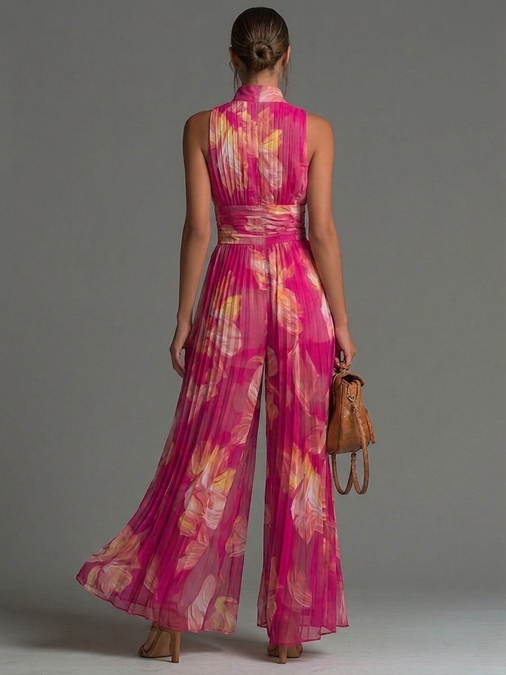 Zsófia Jumpsuit | Pleated Chiffon Jumpsuit in Pink