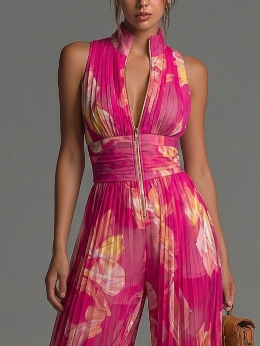 Zsófia Jumpsuit | Pleated Chiffon Jumpsuit in Pink