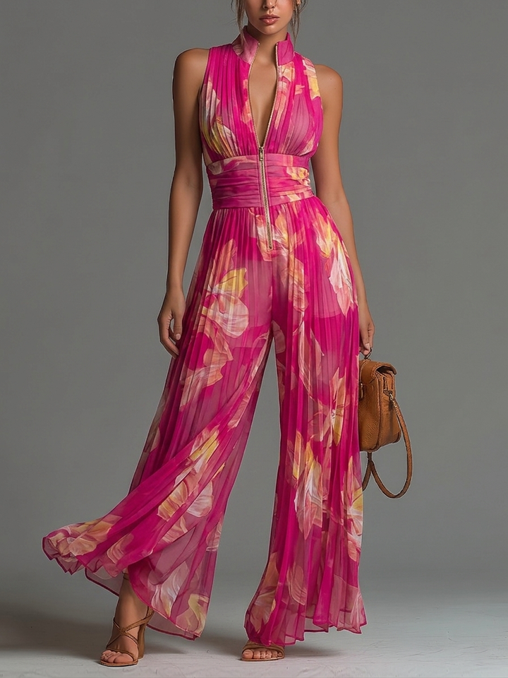 Zsófia Jumpsuit | Pleated Chiffon Jumpsuit in Pink