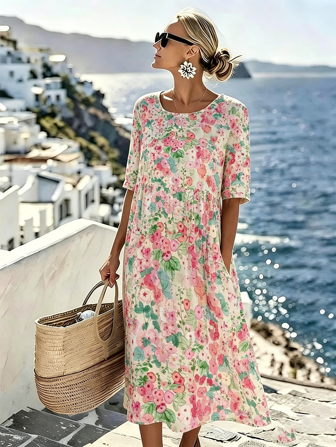 Lily™ - Elegant Floral Midi Dress for Summer