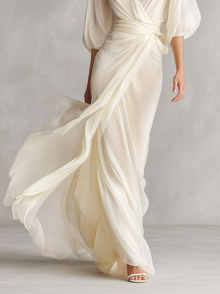 Sefa - Ivory Transparent Chiffon Dress