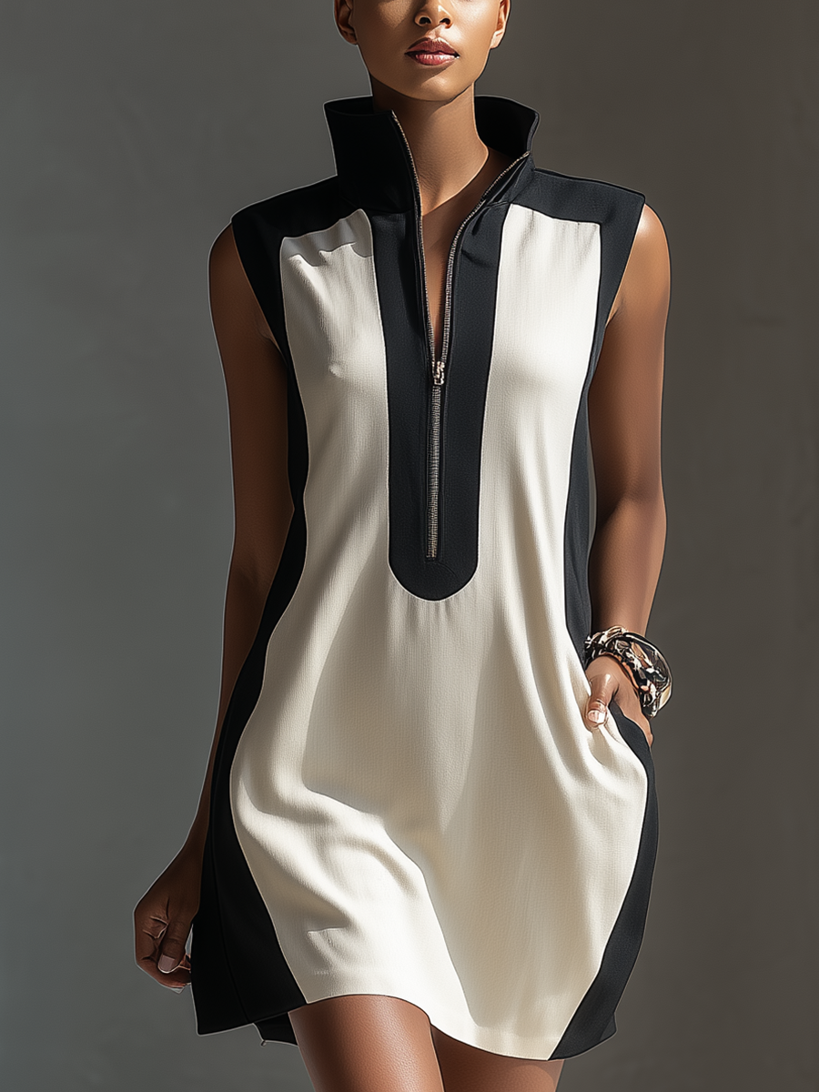 Emily - Black &amp; White Bicolor Mini Dress