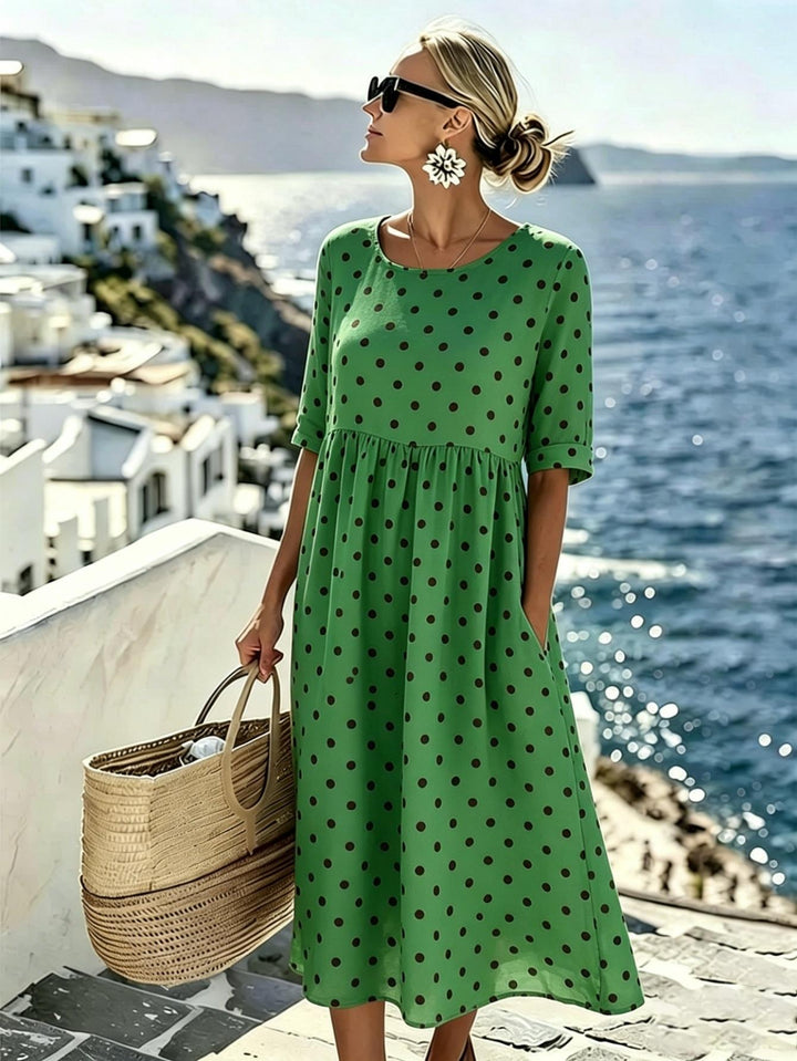 Harper™ | Emerald Green Polka Dot Midi Dress