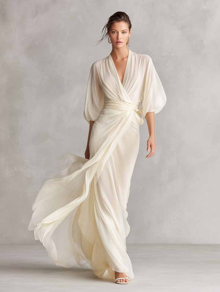 Sefa - Ivory Transparent Chiffon Dress