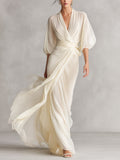 Sefa - Ivory Transparent Chiffon Dress