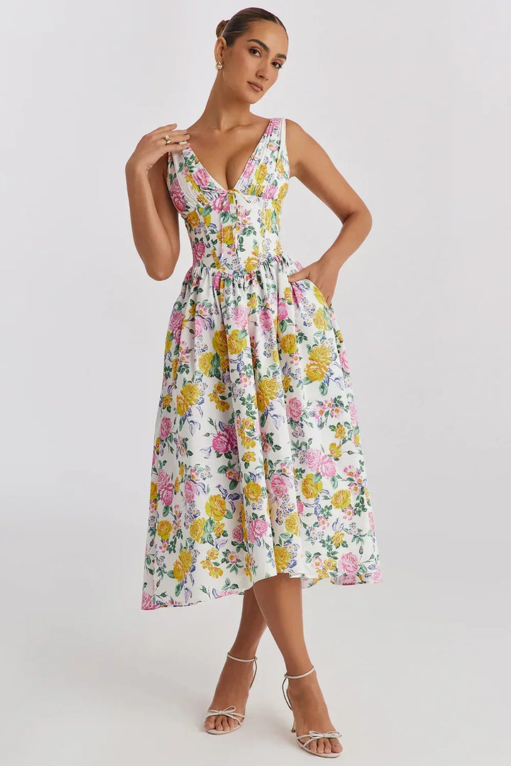 Ariana - V-Neck Corset Flare Midi Dress