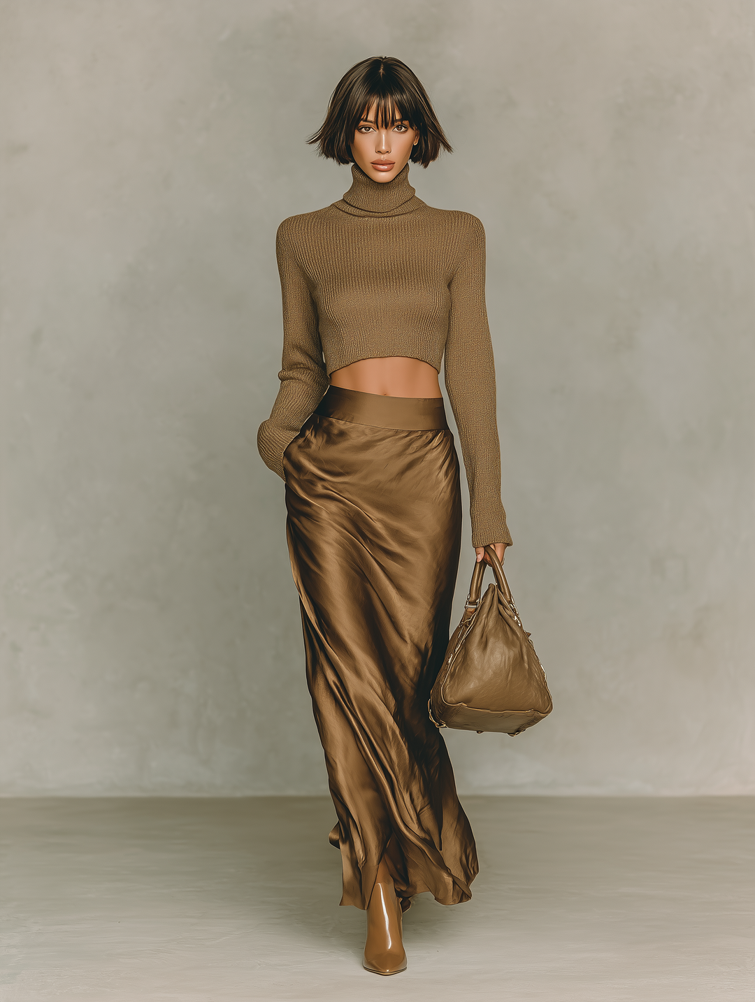 Florence - Gold Brown Knitted Turtleneck Top